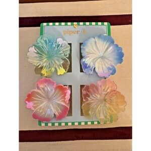 New 4 Piper K Large Iridescent Hibiscus Flowers Hair Claw Clips